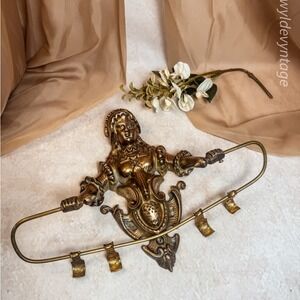 Brass Victorian Woman's Bust Towel with Hooks-Antique
